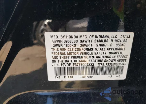 2014 Acura Ilx 2.0L z USA, uszkodzony, nr VIN 19VDE1F37EE004323